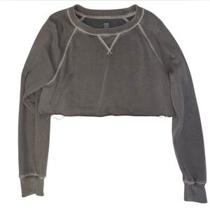 women’s aeries cropped green crewneck sweater sweatshirt long sleeve
